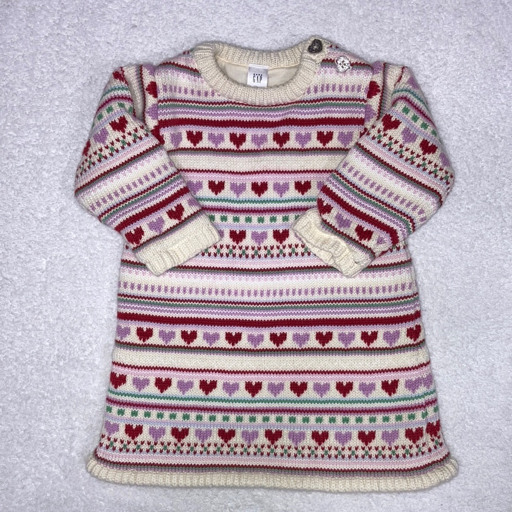 Gap knit sweater dress Valentine’s Day dress hearts 6/12 months